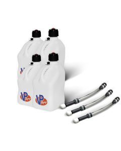 VP Racing 4 Pack White 5.5 Gallon Square Utility Jugs + 3 Deluxe Fill Hoses
