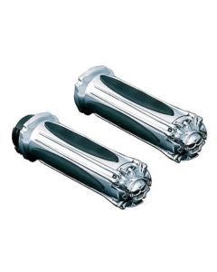 Kuryakyn Chrome Zombie Skull Hand Grips Throttle By Cable Pair Set Harley 82-17
