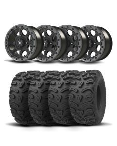 Set of Four Bullite Ruler Wheels 14" Gray And Kenda K587 Bearclaw HTR Tires [28x11R-14]