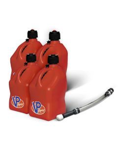 VP Racing 4 Pack Red 5.5 Gallon Square Utility Jugs + Deluxe Fill Hose