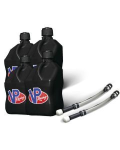 VP Racing 4 Pack Black 5.5 Gallon Square Utility Jugs + 2 Deluxe Fill Hoses
