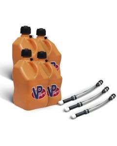 VP Racing 4 Pack Orange 5.5 Gallon Square Utility Jugs + 3 Deluxe Fill Hoses