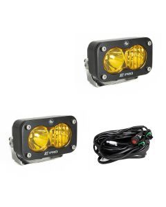 Baja Designs Auxiliary LED Light Pod Pair Black Case S2 Pro Series Driving/Combo Pattern Baja Amber Lens Universal 487813