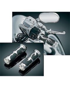 KURYAKYN UNIVERSAL CHROME ISO FLAME GRIPS FOR ONE INCH HANDLEBARS 6262