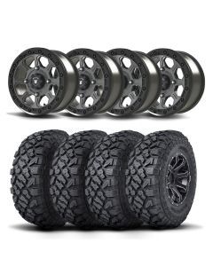 Set of Four Bullite Ruler Wheels 14" Gray And Kenda K3204R Klever XT Tires [32x10R-14]