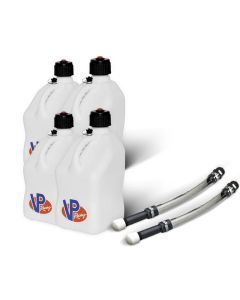 VP Racing 4 Pack White 5.5 Gallon Square Utility Jugs + 2 Deluxe Fill Hoses