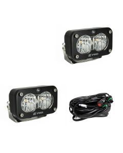 Baja Designs Auxiliary LED Light Pod Pair Black Case S2 Pro Series Wide Cornering Pattern Clear Lens Universal 487805