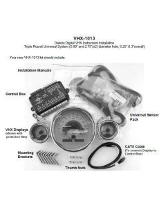 Dakota Digital Universal 3 Round Analog Gauge System Black Blue Kit VHX-1013