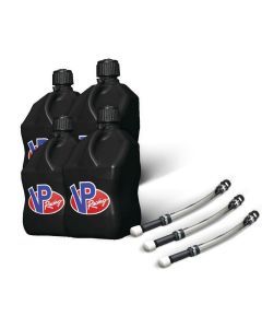 VP Racing 4 Pack Black 5.5 Gallon Square Utility Jugs + 3 Deluxe Fill Hoses