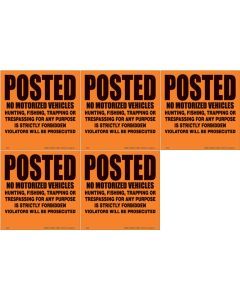 Set of 5 Orange Alunimum Sign 11 1/4 Inch 012 Gauge Posted No Vehicles