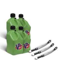 VP Racing 4 Pack Green 5.5 Gallon Square Utility Jugs + 3 Deluxe Fill Hoses