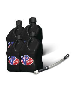 VP Racing 4 Pack Black 5.5 Gallon Square Utility Jugs + Deluxe Fill Hose