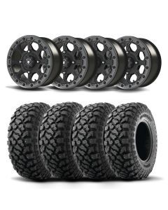 Set of Four Bullite Ruler Wheels 14" Gray And Kenda K3204R Klever XT Tires [30x10-14]