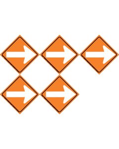 Set of 5 White Plastic Reflective Trail Sign 6 Inch Black Arrow