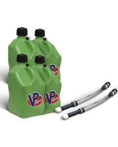 VP Racing 4 Pack Green 5.5 Gallon Square Utility Jugs + 2 Deluxe Fill Hoses