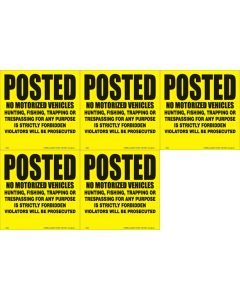 Set of 5 Yellow Plastic Sign 11 1/4 Inch 024 Gauge Posted No Vehicles
