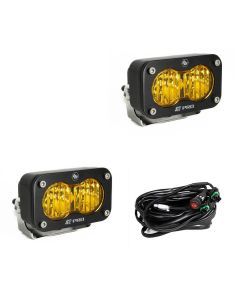 Baja Designs Auxiliary LED Light Pod Pair Black Case S2 Pro Series Wide Cornering Pattern Baja Amber Lens Universal 487815