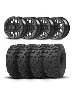 Set of Four Bullite Rider Wheels 14" Gray And Kenda K587 Bearclaw HTR Tires [28x11R-14]