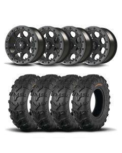 Set of Four Bullite Ruler Wheels 14" Gray And Kenda K592 Bearclaw EVO Tires [26x9-14]