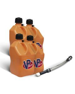VP Racing 4 Pack Orange 5.5 Gallon Square Utility Jugs + Deluxe Fill Hose