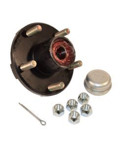 Pre-Grease-Packed Trailer Hub Assembly - 5 On 4-1/2" Bolt Circle, 1,250lb Capacity For 1" Straight Spindle - Includes Bearings, Seal, Nuts, Cap & Cotter Pin