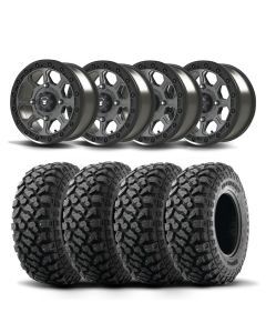 Set of Four Bullite Ruler Wheels 14" Gray And Kenda K3204R Klever XT Tires [28x10R-14]