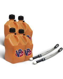 VP Racing 4 Pack Orange 5.5 Gallon Square Utility Jugs + 2 Deluxe Fill Hoses