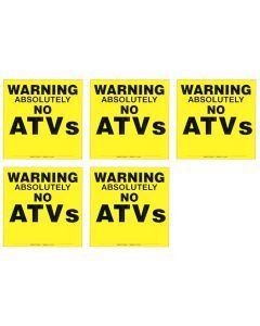 Set of 5 Yellow Plastic Sign 11 1/4 Inch 024 Gauge Warning No Atvs