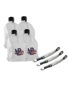 VP Racing 4 Pack Patriotic 5.5 Gallon Square Utility Jugs + 3 Deluxe Fill Hoses