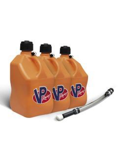 VP Racing 3 Pack Orange 5.5 Gallon Square Utility Jugs + Deluxe Fill Hose