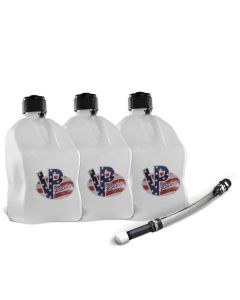 VP Racing 3 Pack Patriotic 5.5 Gallon Square Utility Jugs + Deluxe Fill Hose