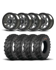 Set of Four Bullite Ruler Wheels 14" Gray And Kenda K592 Bearclaw EVO Tires [26x9-14]