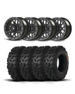 Set of Four Bullite Rider Wheels 14" Gray And Kenda K587 Bearclaw HTR Tires [26x9R-14]