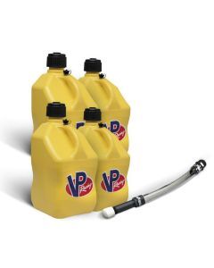 VP Racing 4 Pack Yellow 5.5 Gallon Square Utility Jugs + Deluxe Fill Hose