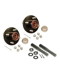 Pre Greased Pair of 4-Bolt on 4 Inch Hub Assemblies with 1-1/16 Inch Straight Spindles & Bearings