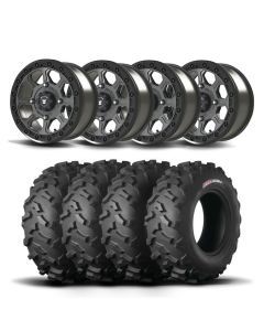 Set of Four Bullite Ruler Wheels 14" Gray And Kenda K3203 Mastodon AT Tires [26x11R-14]