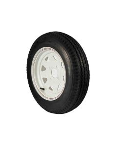 12 inch Trailer Tire and White Spoke Wheel Assembly - 4 Bolt on 4 inch Lug Pattern