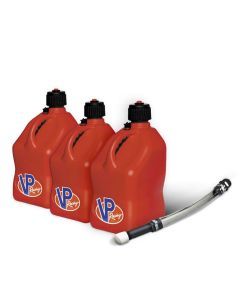 VP Racing 3 Pack Red 5.5 Gallon Square Utility Jugs + Deluxe Fill Hose
