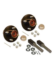 Pregreased Pair of 4-Bolt On 4 Inch Hub Assemblies with Square Shaft 1-1/16 Inch Straight Spindles & Bearings