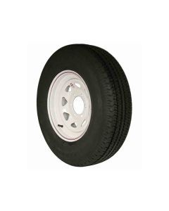 15 inch Trailer Tire and White Spoke Wheel Assembly - 6 Lug on 5.5" Bolt Pattern