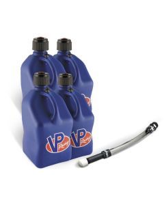 VP Racing 4 Pack Blue 5.5 Gallon Square Utility Jugs + Deluxe Fill Hose