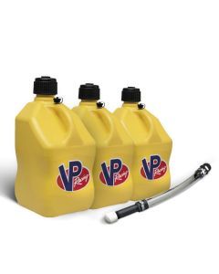 VP Racing 3 Pack Yellow 5.5 Gallon Square Utility Jugs + Deluxe Fill Hose
