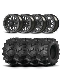 Set of Four Bullite Rider Wheels 14" Gray And Kenda K538 Executioner Tires [28x11-14]