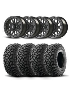 Set of Four Bullite Rider Wheels 14" Gray And Kenda K3204R Klever XT Tires [27x11R-14]