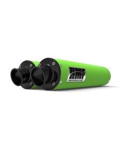 HMF Muffler Arctic Cat Wildcat 12-14 Green Performance Dual Slip On Exhaust Black Turn Down End Cap