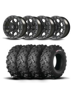 Set of Four Bullite Ruler Wheels 14" Gray And Kenda K3203 Mastodon AT Tires [28x9R-14]