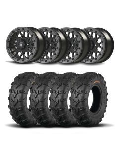 Set of Four Bullite Rider Wheels 14" Gray And Kenda K592 Bearclaw EVO Tires [26x9-14]