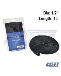 WSM 1/2'' x 15' Nylon Black Dock Line 1000-1215BK