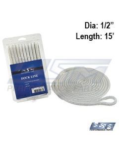 WSM 1/2'' x 15' Nylon White Dock Line 1000-1215W