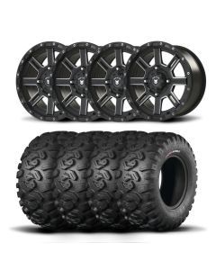 Set of Four Bullite Lancer Wheels 15" Black And Kenda K3201 Mastodon HT Tires [32x10R-15]